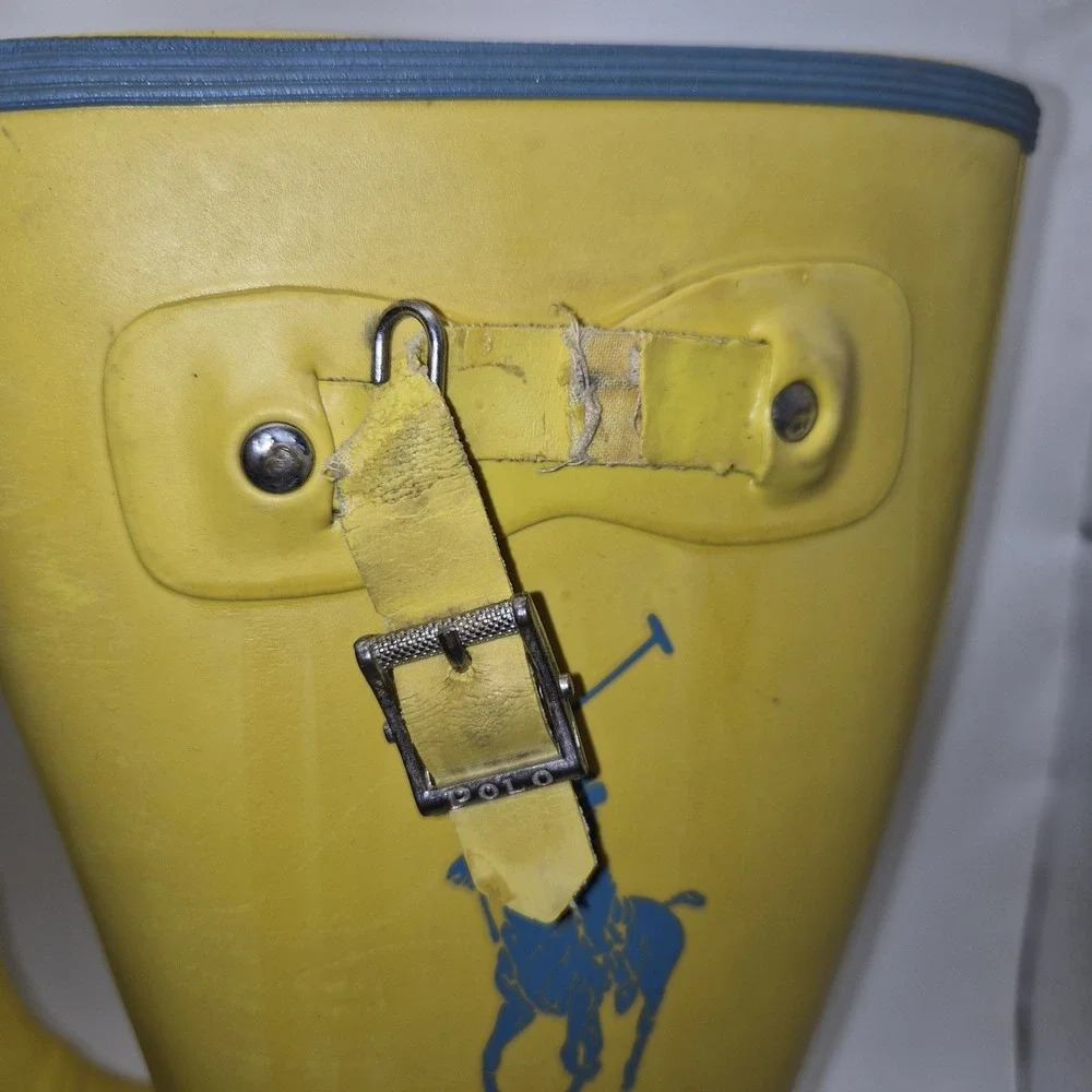 Polo Ralph Lauren Yellow Rain Boots Kids‎ Blue Pony Rubber Buckle Boots Youth